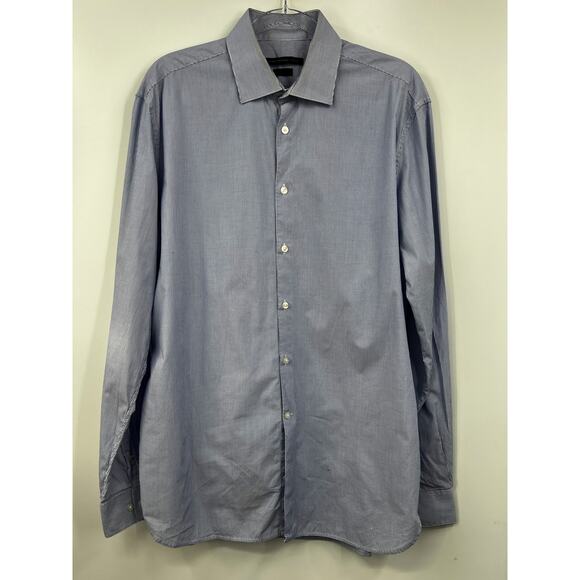 John Varvatos Shirt‎ Slim Fit Stripe Button Front Blue White Size 16 1/2 37 37 - Picture 1 of 10